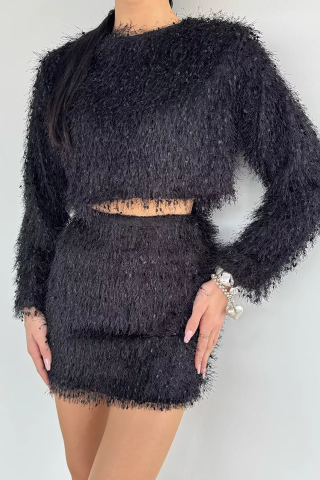 Püsküllü Crop Top Bluz Etek İkili Takım - 2