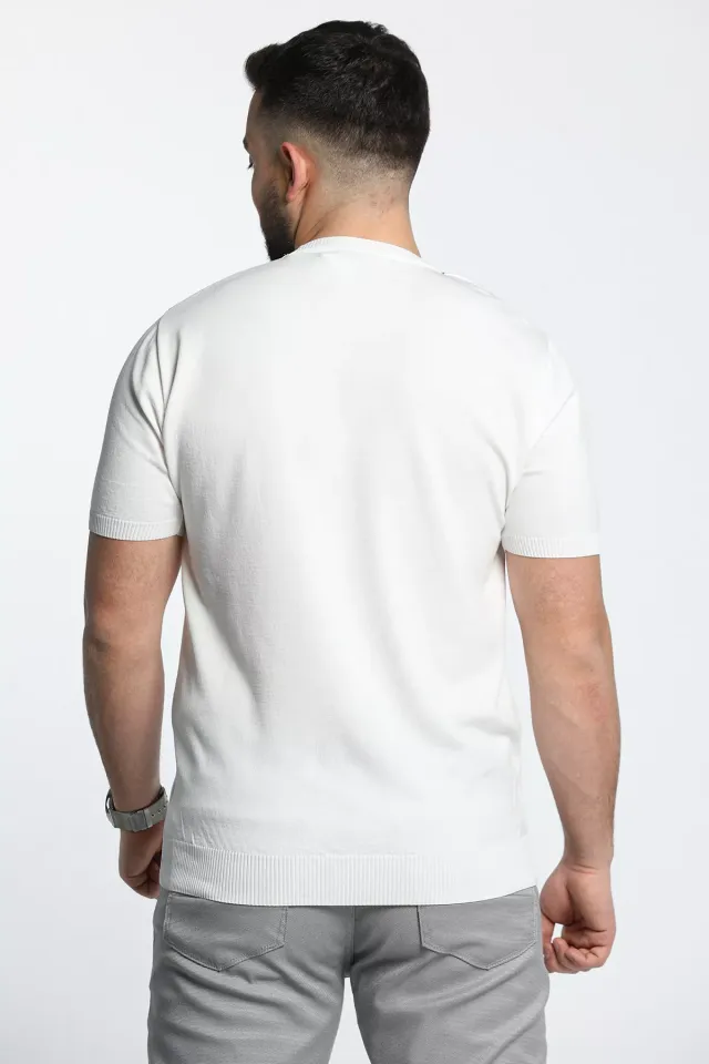 Renk Garnili Bisiklet Yaka Erkek T-shirt Beyazgri
