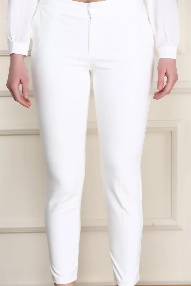 Sahte Cepli Pantolon Beyaz