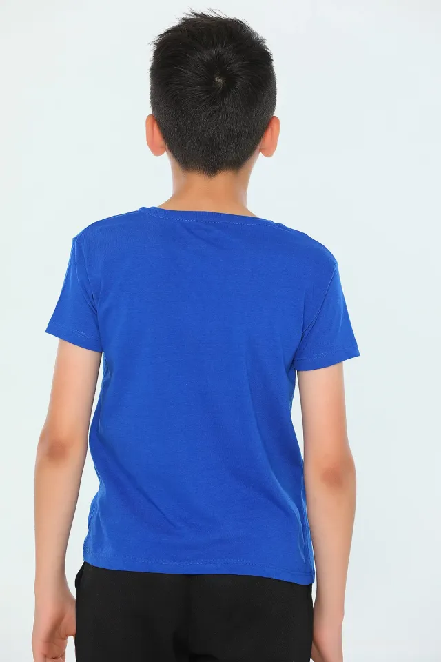 Erkek Çocuk Likralı Bisiklet Yaka Baskılı T-shirt Saksmavisi