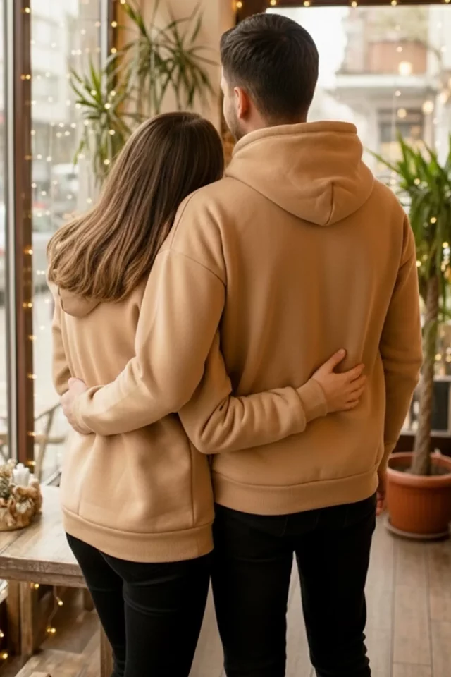 Şardonlu Kapüşonlu Baskılı Sevgili Kombini İkili Sweatshirt (s-m-l Beden Uyumludur.)