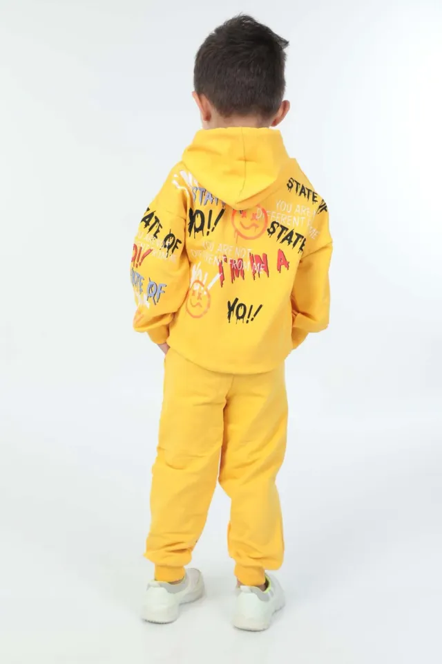 Erkek Çocuk Kapüşonlu Baskılı İkili Takım Sarı