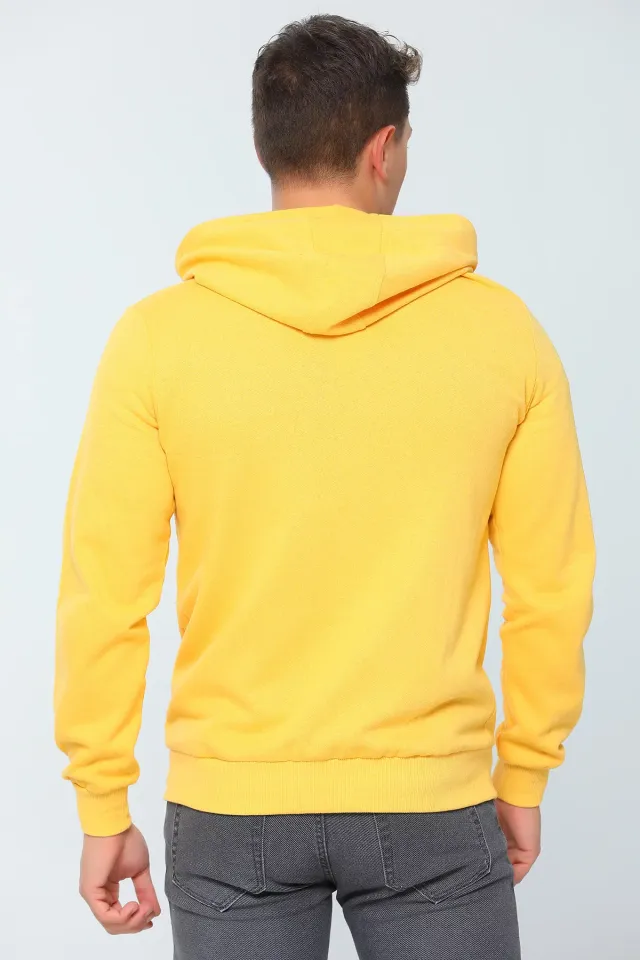 Erkek Kapüşonlu Fermuarlı Basic Sweatshirt Sarı