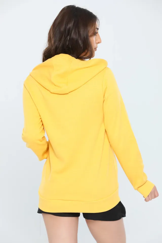 Kadın Sevgili Kombini Kapüşonlu Fermuarlı Sweatshirt Sarı