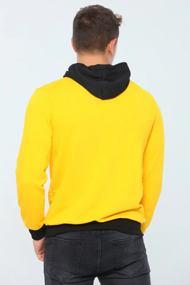 Erkek Likralı Kapüşonlu Slim Fit Sweatshirt Sarı