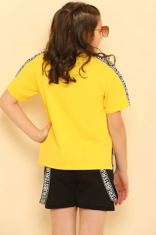 Kız Çocuk Likralı T-shirt Şort İkili Takım Sarı