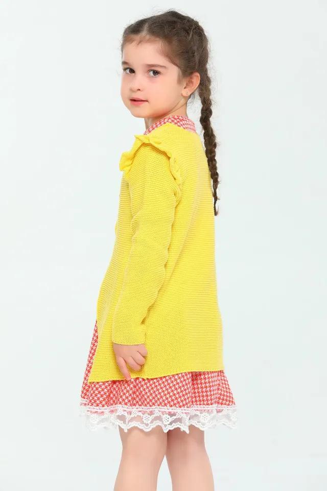 Omuz Fırfırlı Kız Çocuk Triko Hırka Sarı