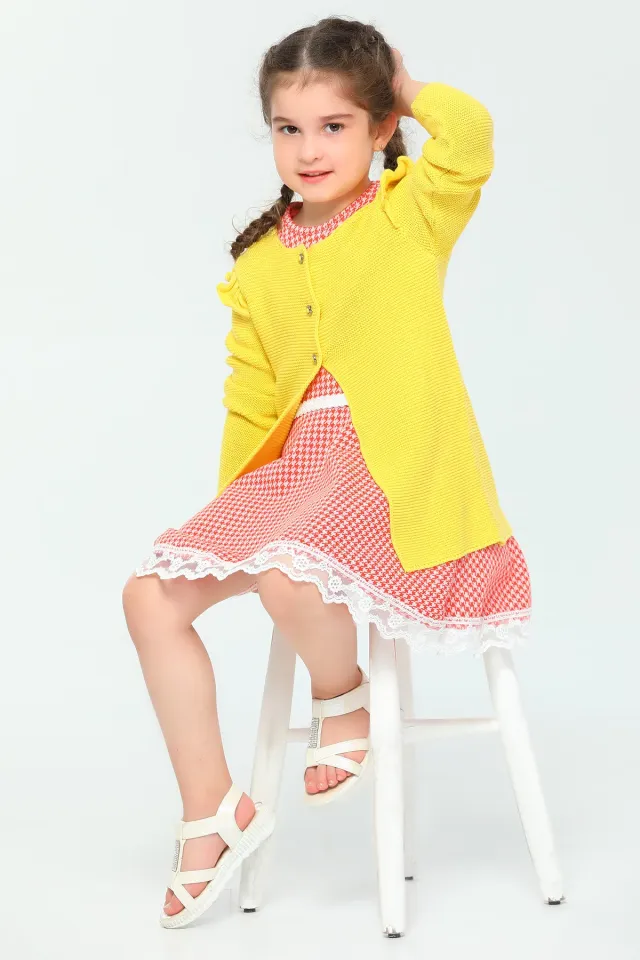 Omuz Fırfırlı Kız Çocuk Triko Hırka Sarı