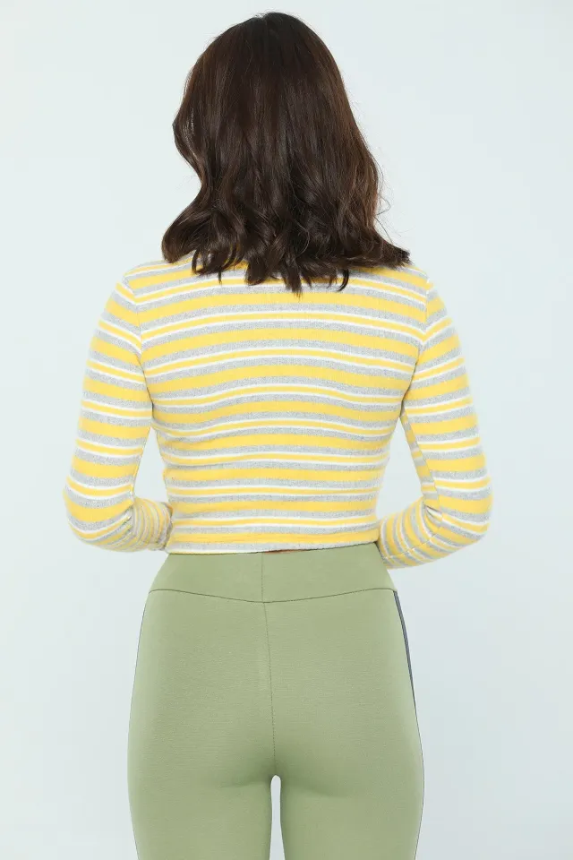 Kadın Yarım Balıkçı Yaka Renk Bloklu Body Bluz Sarı