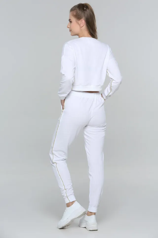 Şeritli Kadın Eşofman Takımı Beyaz