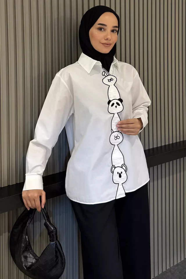 Sevimli Karakter Baskılı Tesettür Gömlek