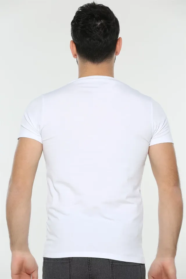 Sıfır Yaka Bay Slim Fit T-shirt Beyaz