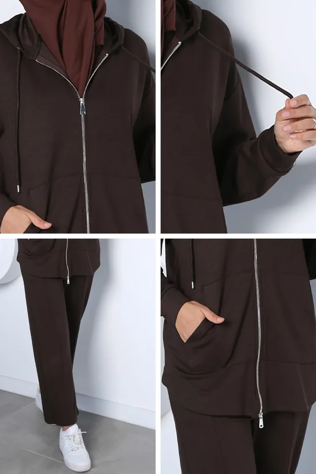 Şık Enerji Fermuarlı Sweat Pantolon Tesettür İkili Takım