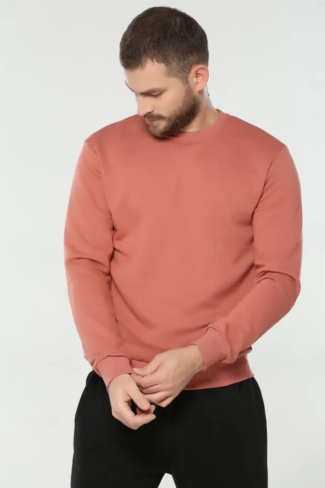 Sırt Baskılı Erkek Sweatshirt Gülkurusu