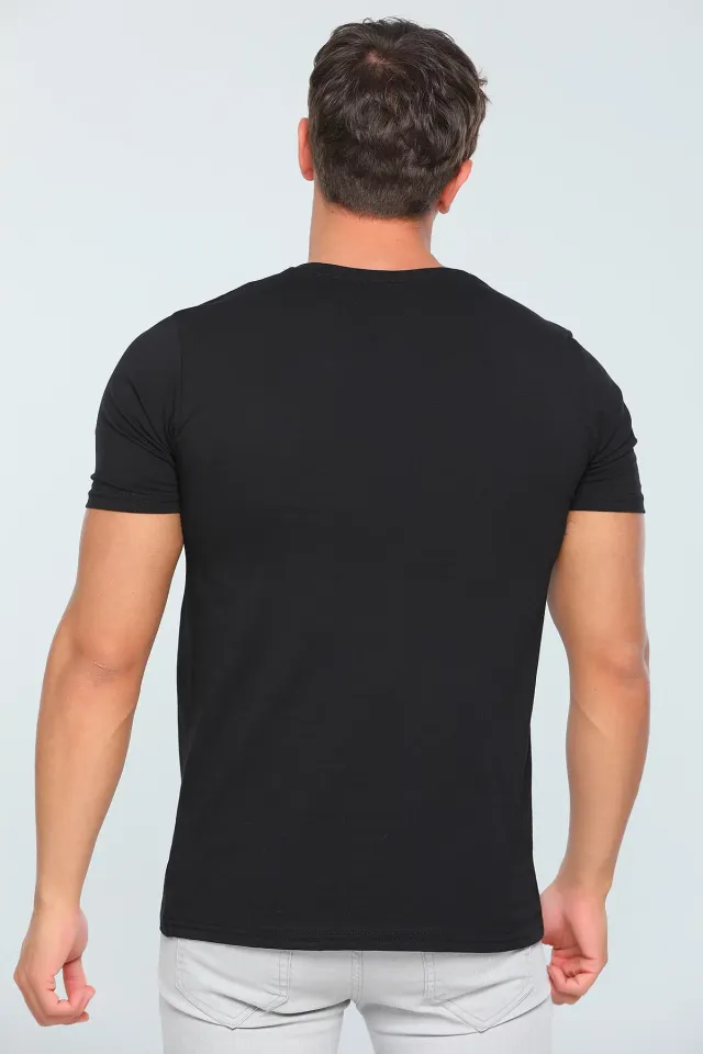 Erkek Likralı Bisiklet Yaka Slim Fit T-shirt Siyah