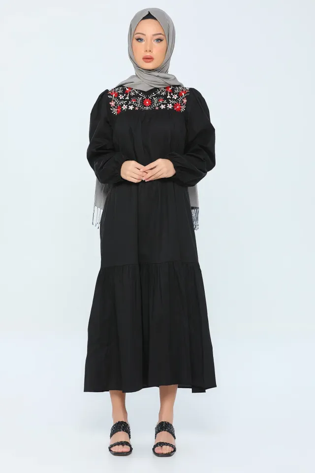 Kadın Modest Eteği Kat Kat Tesettür Uzun Elbise Siyah