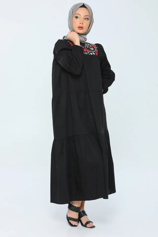Kadın Modest Eteği Kat Kat Tesettür Uzun Elbise Siyah