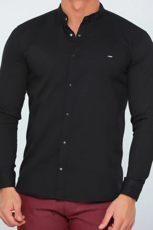 Erkek Likralı Uzun Kollu Basic Gömlek Siyah