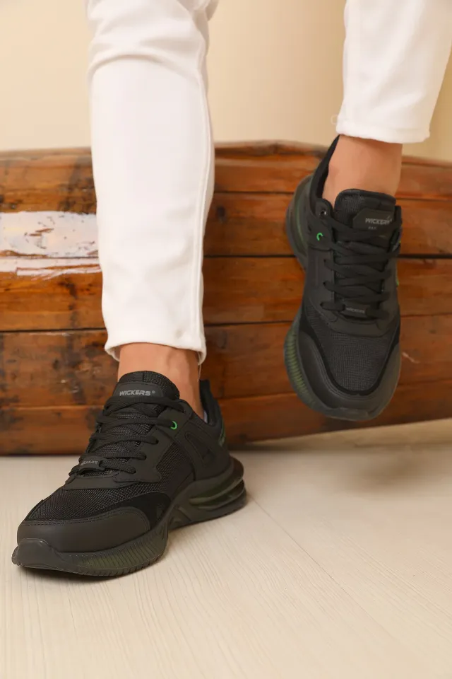 Erkek Bağcıklı Anaroklu Şeffaf Taban Günlük Spor Ayakkabı Siyah