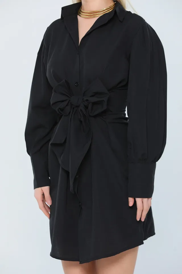 Kadın Balon Kol Geniş Manşetli Gömlek Tunik Siyah