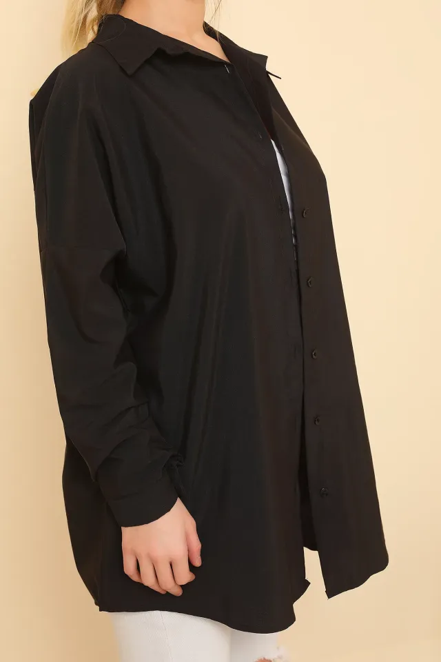 Kadın Oversize Terikoton Uzun Basic Gömlek Siyah
