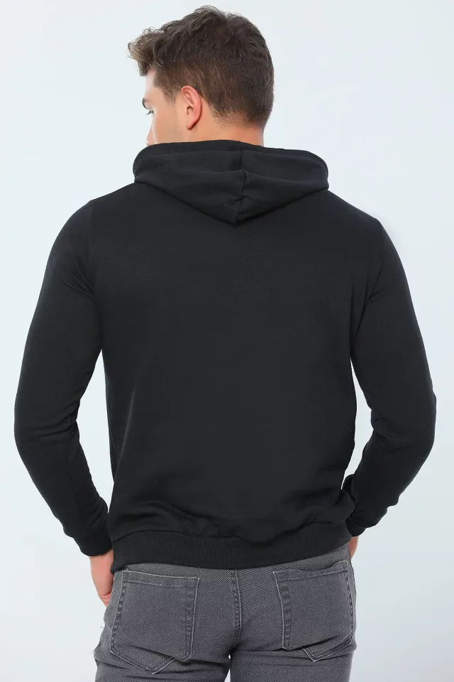 Erkek Kapüşonlu Kanguru Cepli Basic Sweatshirt Siyah