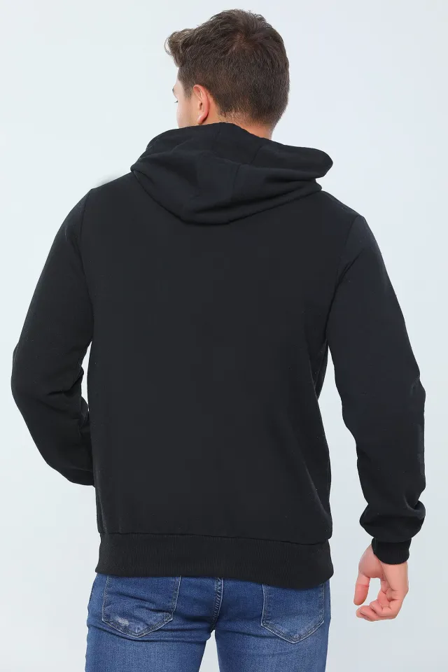 Erkek Kapüşonlu Fermuarlı Basic Sweatshirt Siyah