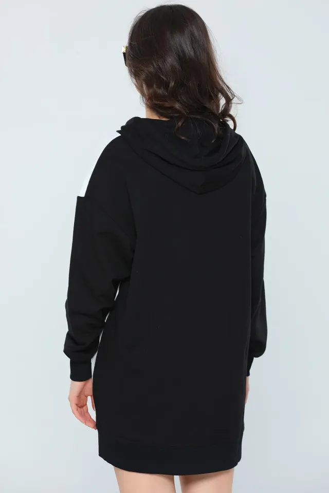 Kadın Oversize Kapüşonlu Renk Bloklu Sweatshirt Siyah