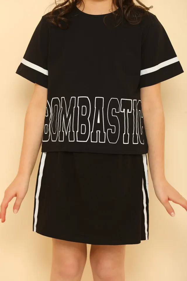 Kız Çocuk Likralı T-shirt Etek İkili Takım Siyah
