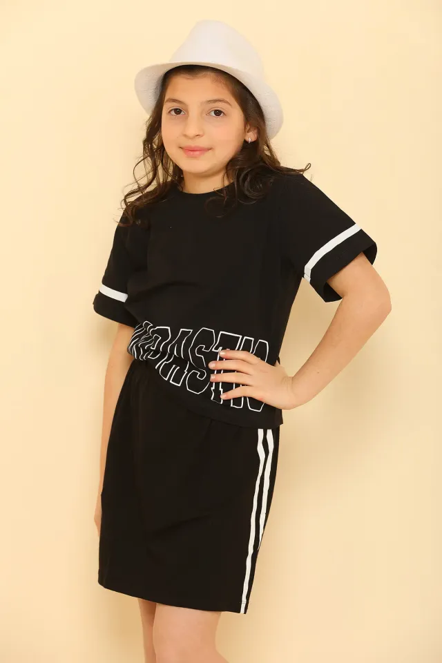 Kız Çocuk Likralı T-shirt Etek İkili Takım Siyah
