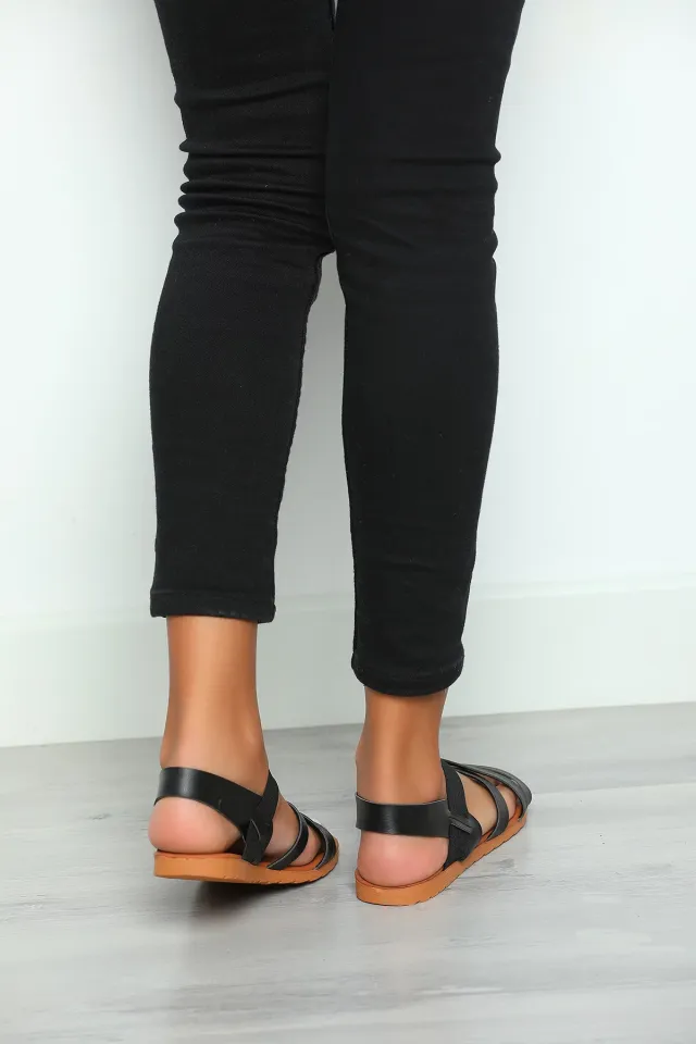 Şeritli Kadın Sandalet Siyah