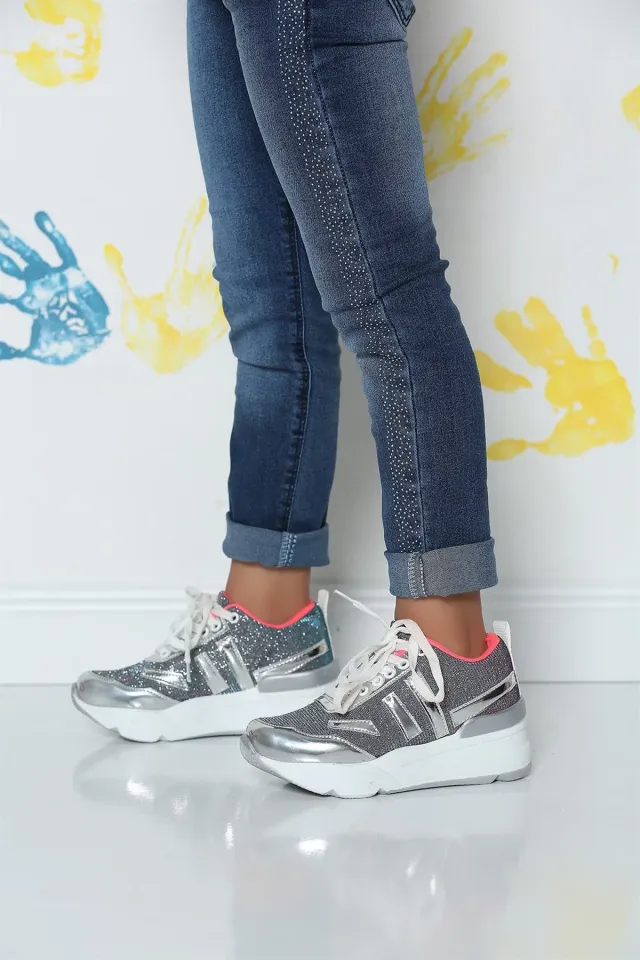 Bağcıklı Çocuk Spor Ayakkabı Gümüş