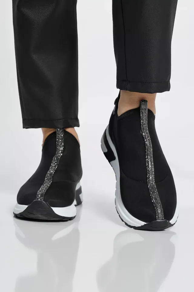 Taş Detaylı Kadın Günlük Sneakers Ayakkabı Siyah