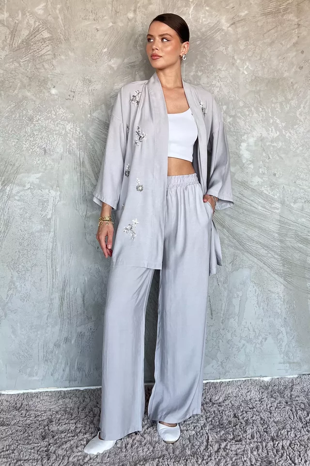 Taşlı Kimono Pantolon İkili Takım - 1