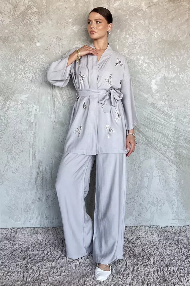 Taşlı Kimono Pantolon İkili Takım - 2