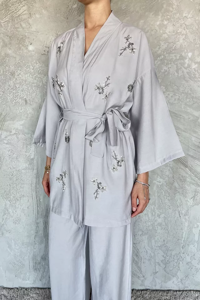 Taşlı Kimono Pantolon İkili Takım