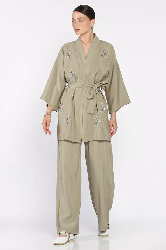Taşlı Kimono Pantolon İkili Takım - 2