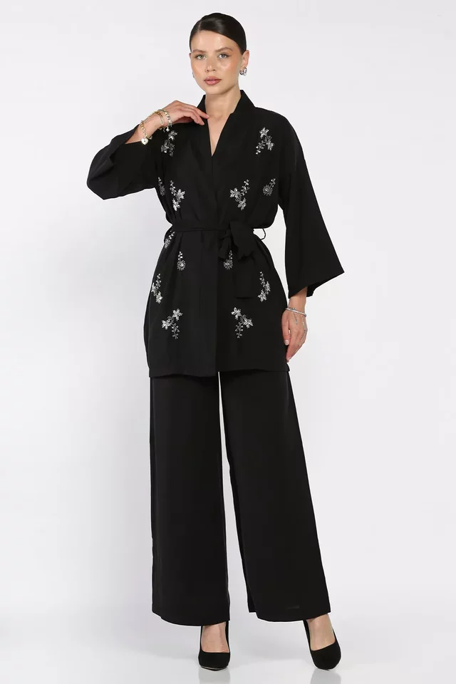 Taşlı Kimono Pantolon İkili Takım - 2