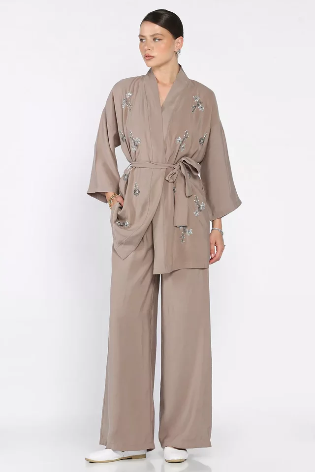 Taşlı Kimono Pantolon İkili Takım - 2