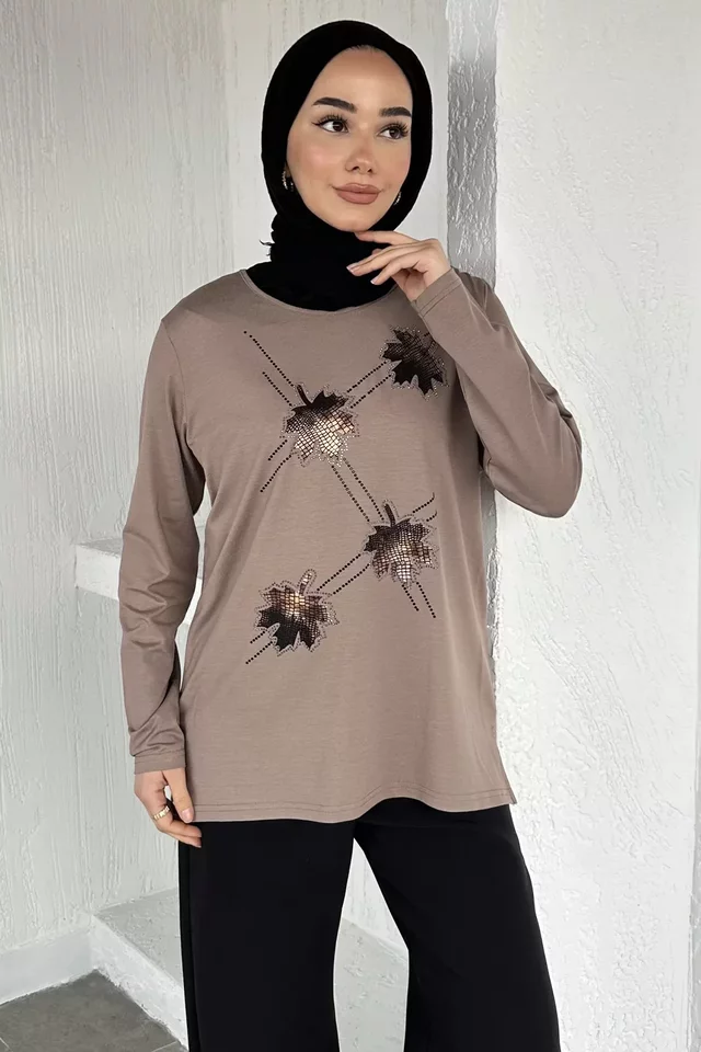 Taşlı Tesettür Anne Penye Bluz - 2