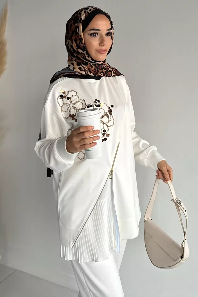 Tesettür Aplike Nakışlı Sweat Pantolon İkili Takım - 2