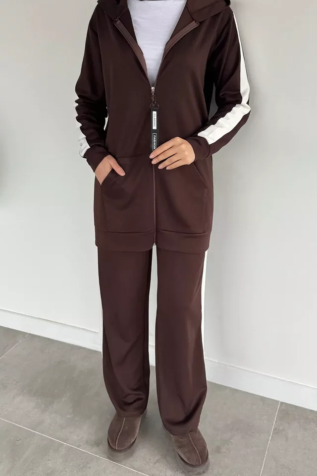 Tesettür Fermuarlı Kapüşonlu Tunik Pantolon İkili Takım - 2