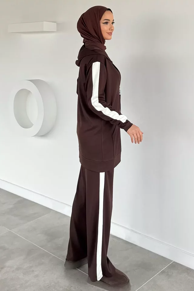 Tesettür Fermuarlı Kapüşonlu Tunik Pantolon İkili Takım
