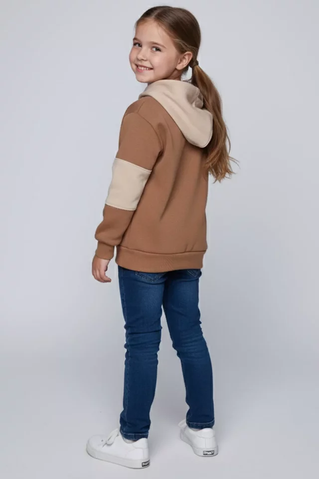 Üç İplik Şardonlu Kapüşonlu Kız Çocuk Sweatshirt - 2