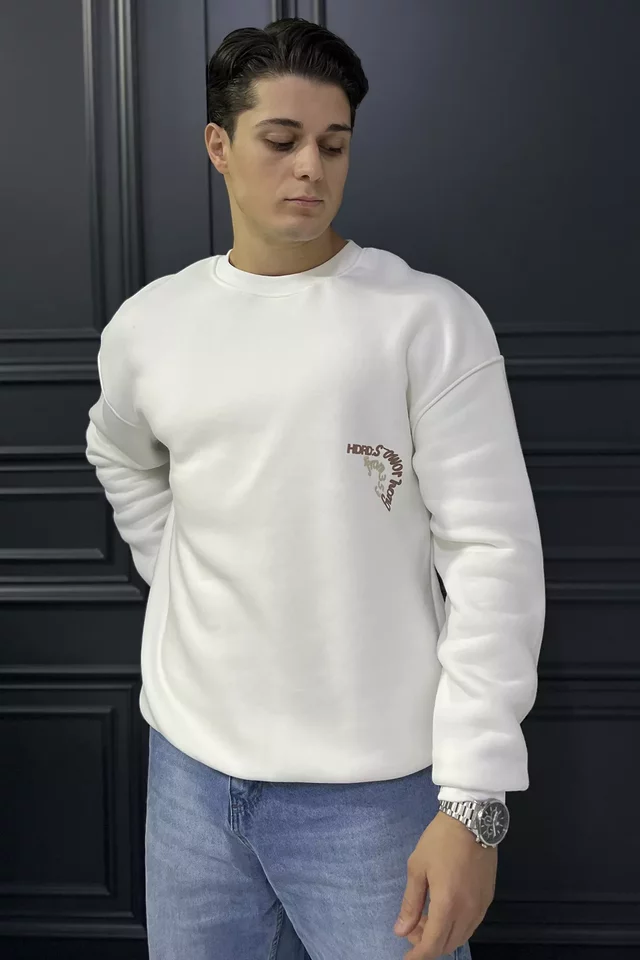 Üç İplik Şardonlu Yazı Baskılı Erkek Sweatshirt - 2