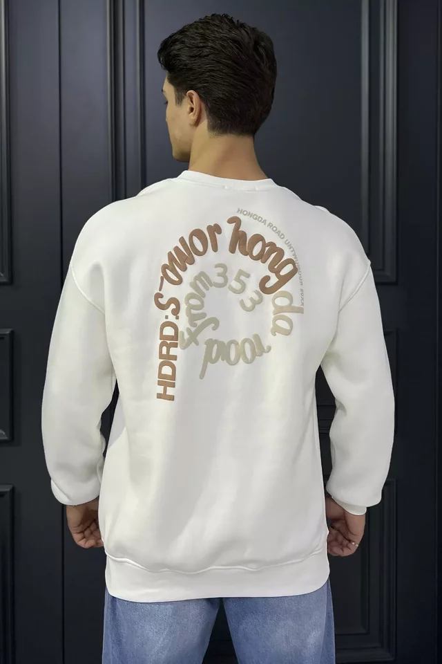 Üç İplik Şardonlu Yazı Baskılı Erkek Sweatshirt