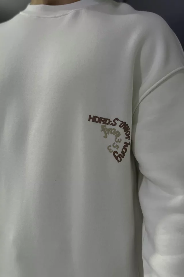 Üç İplik Şardonlu Yazı Baskılı Erkek Sweatshirt