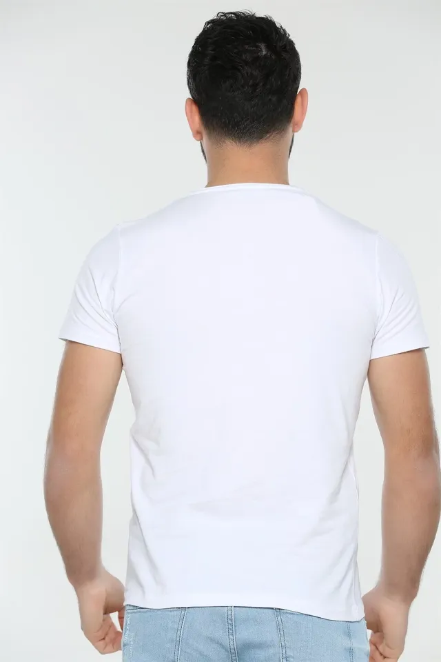 V Yaka Bay Slim Fit T-shirt Beyaz