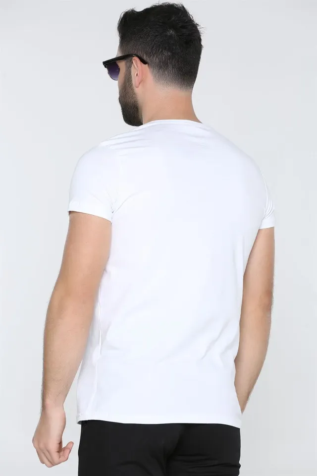 V Yaka Regular Fit Bay T-shirt Beyaz