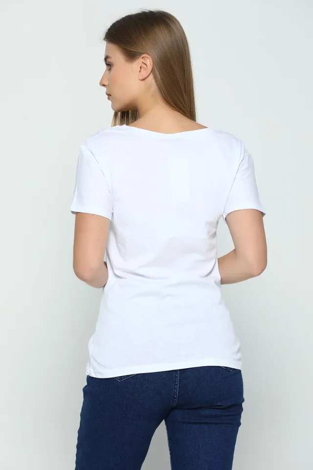 Ve Baskılı Sevgili Kombin Kadın T-shirt Beyaz